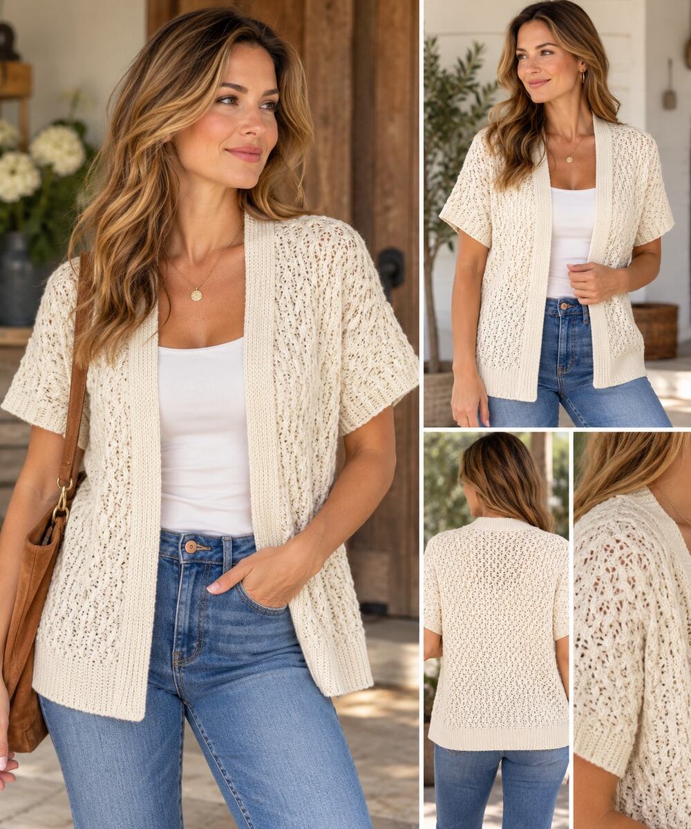 Coldwater Creek Women’s L 14 Cream Open Knit Cardigan Wool Blend Boho